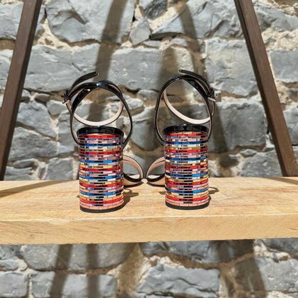 Miu Miu Black Patent Multicolour Heel Sandals - Picture 5 of 12